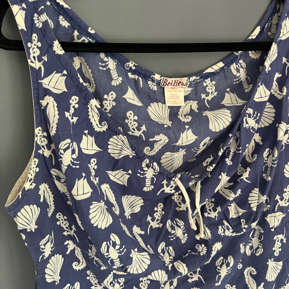 BedHead Blue Nautical XLSleeveless Tank Top Shell Button Top Bed Head Coastal - Picture 2 of 5